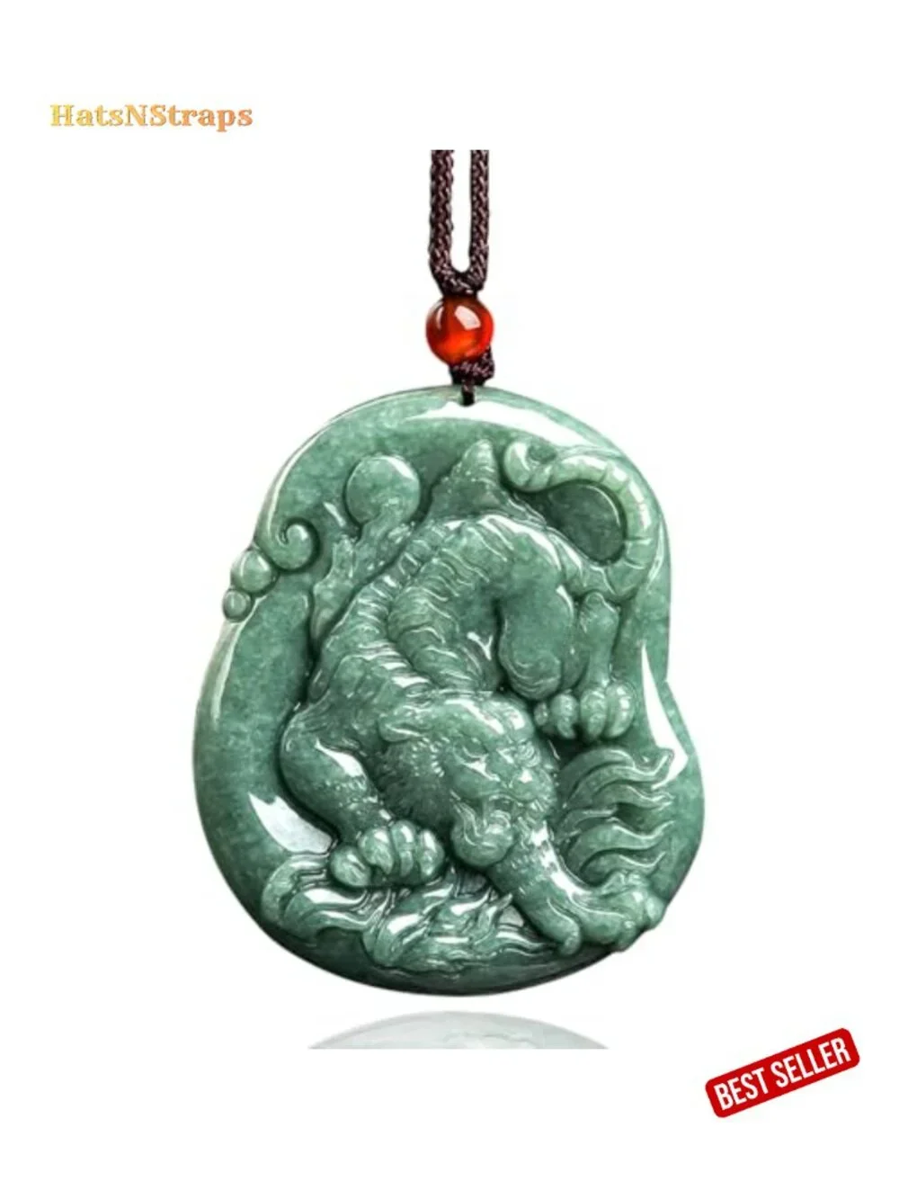 Hand-Carved Tiger Natural Jade Pendant Necklace for Men Women, Zodiac Stone
